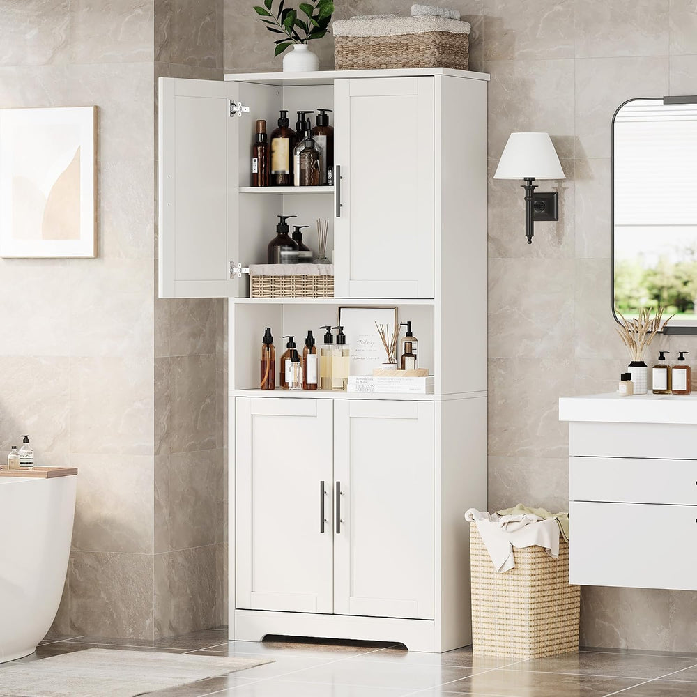 Kitchen Pantry Cabinet, 70in Tall White Storage Cupboard with Doors and Adjus...