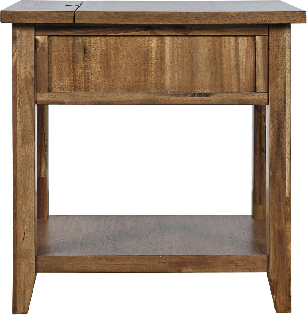 Jofran Acacia Wood USB Charging End Table with Storage, Transitional Side Tab...