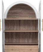KLMM 71" Tall Arched Kitchen Pantry with Door Shelves,Storage Cabinets with Open & Adjustable Shelves,Hidden Drawer & Glass Door,for Kitchens Dining Room (White#Glass)