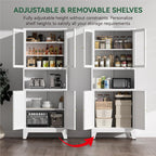 COFaR 69" Metal Pantry Cabinet,Metal Storage Cabinet with 2 Glass Doors | Tall Kitchen Pantry with Doors and Shelves, Microwave Shelf, Freestanding Cupboard for Kitchen, Dining Room, Bathroom, White