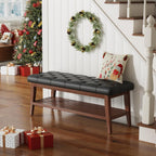 LEILISI Entryway Shoe Bench with Storage, End of Bed Bench, Microfiber Leather Upholstered Button-Tufted Seat Bench with Solid Wood Frame for Living Room, Bedroom (Black, 39.4'')