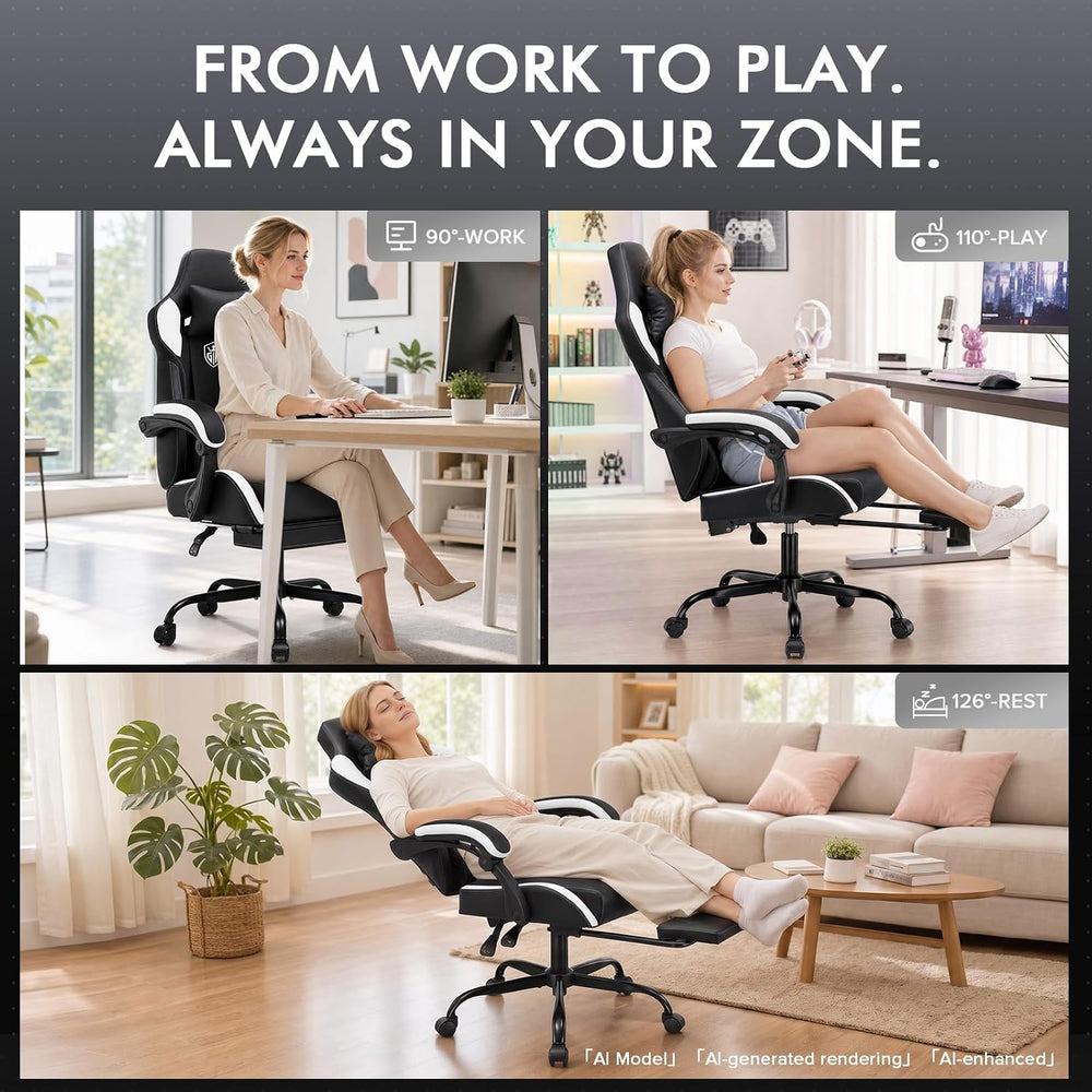 GTPLAYER Gaming Chair with Footrest, High Back Computer Chairs for Adults wit...