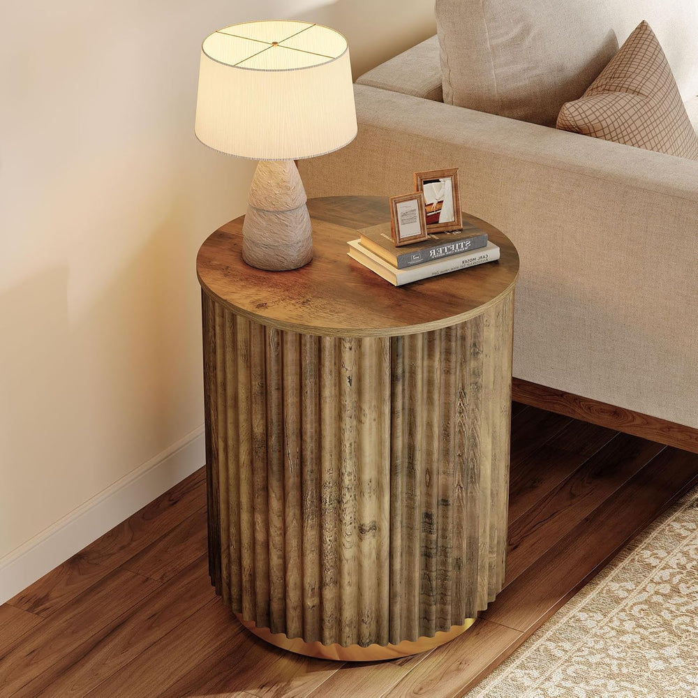 Tribesigns Fluted Round Side Table, Small Bedside Table for Sofa, Wooden Nigh...