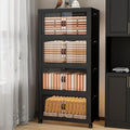 Storage Bins with Lids and Wheels, Collapsible Bathroom Storage Cabinet with Clear Doors, Plastic Stackable Closet Organizers and Storage Containers Black 398 QT