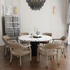 LEEMTORIG Large Dining Chairs with Casters and Arms, Rolling Dining Chairs with Wheels, Solid Wood Boss Caption's Chairs, 26" D x 25.2" W x 31.5" H, Grey Legs & Yellowish Brown Fabric SY-1318-LT