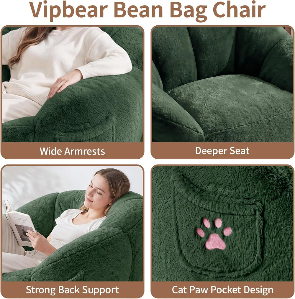 Vipbear Cat Paw Bean Bag Chair, Oversized Air-Cushion Sofa Chair Green | 39&q...