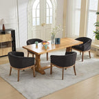 SoarFlash Mid Century Modern Upholstered Barrel Dining Chairs with Arms, Farmhouse Linen Kitchen and Dining Room Chairs, with Natural Hardwood Frame (Black)