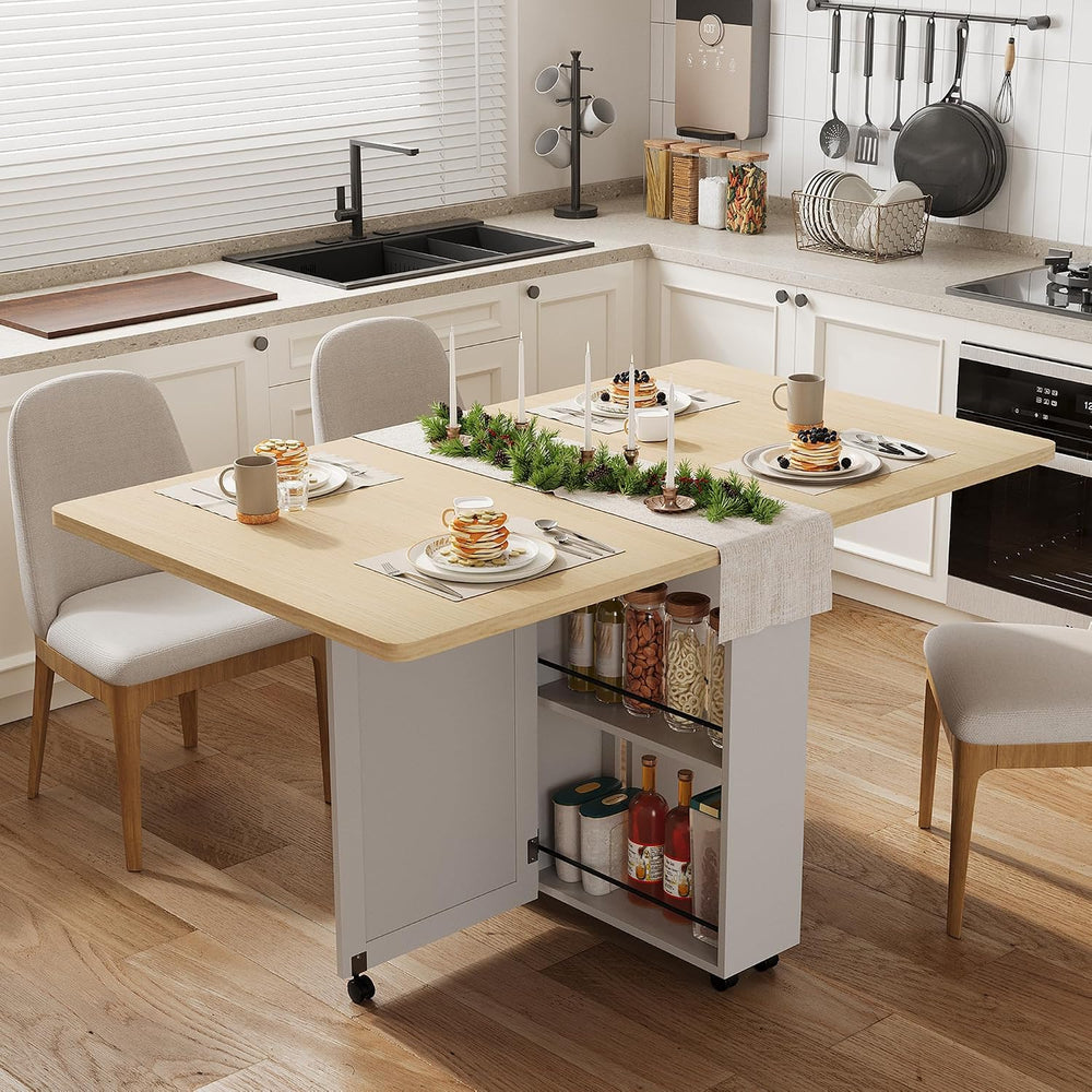 Garvee Folding Dining Table with Storage, Folding Kitchen Table with 6 Wheels...