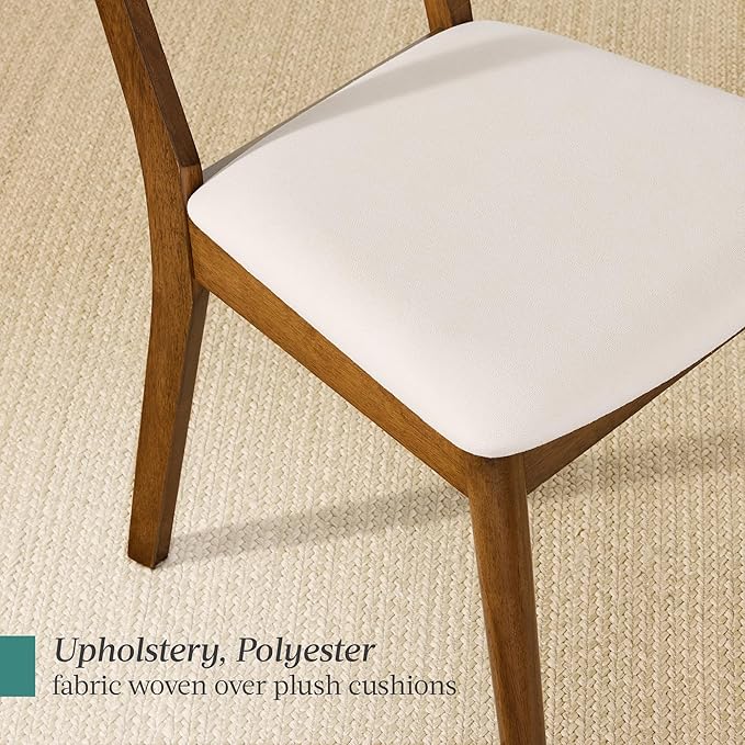 Best Choice Products Dining Chairs Set of 2, Mid-Century Modern Upholstered Wood, Armless w/Seat Cushion, Padded Backrest - Walnut/Cream