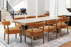 Modern Dining Chairs Set of 8, Faux Leather Upholstered Kitchen & Dining Room Chairs, Mid Century Modern Wooden Dining Chairs Oversized Sturdy Rounded Chairs Curved Back, Brown