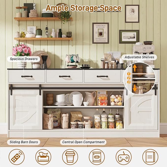 St.Mandyu 70" Large Farmhouse TV Stand for 85/80/75/70 Inch TVs w/4 Drawers,Rustic Tall Media Console w/Sliding Barn Door, Adjustable Shelves,Tall Entertainment Center for Living Room