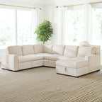 115.6 Inch U-Shaped Modular Sectional Sofa with Pull Out Bed, Storage Chaise and USB interfaces, Oversized Upholstered Combination Corner Couch for Living Room, Office, Spacious Space, Beige