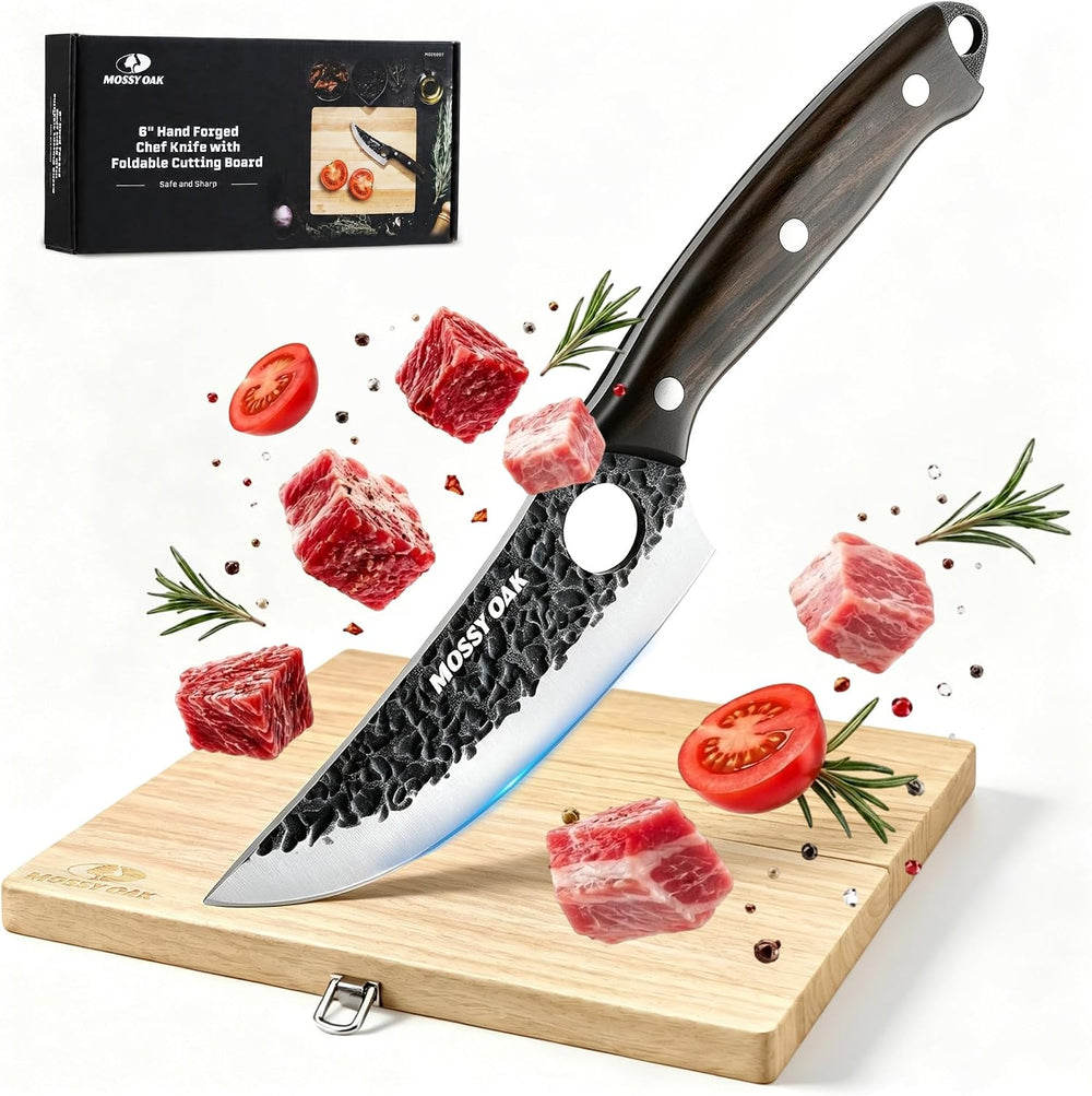Mossy Oak 6-Inch Hand Forged Chef Knife with Foldable Cutting Board