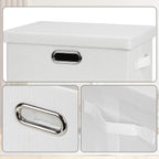 Medium 15" 21 Quart Collapsible Stackable Storage Bins with Lids, 1 Pack White Foldable Fabric Closet Storage Boxes with Lids, 4 Handles Heavy-duty Linen Cube Baskets for Bedroom