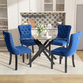 51 Inch Glass Dining Table Set for 4, Rectangular Glass Kitchen Table with 4 Upholstered Velvet Accent Chairs, 5 Piece Modern Dining Room Set, for Home, Apartment, Small Spaces - Blue Black