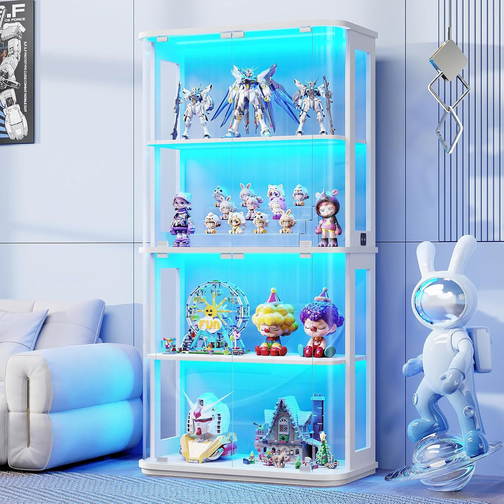 BROTTAR Rounded Display Cabinet with Glass Door, 4-Tier Curio Cabinet with Tr...