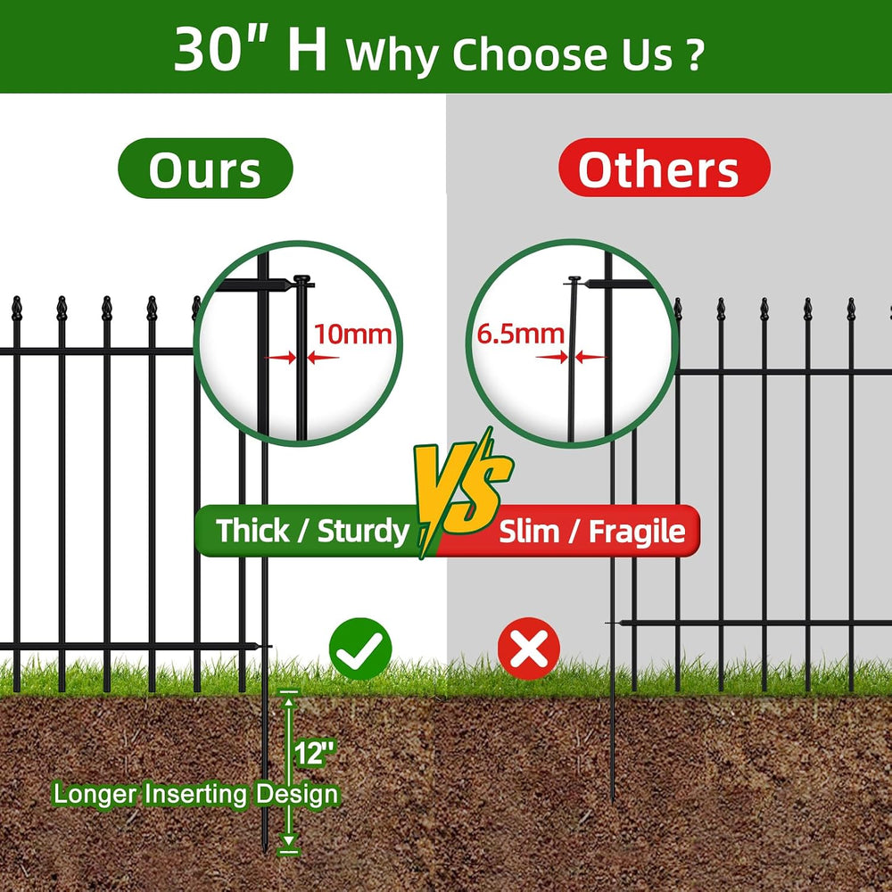 Decorative Metal Garden Fence 30" x 10', Outdoor Fence Border with S...