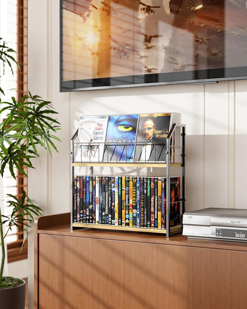 2-Tier DVD Storage Rack, DVD Shelf for Non-slip Feets Max 20 lb | DVD Holder, Blu Ray Storage, Stores Up to 56 DVDs, Display Organizer Tower for Music Enthusiasts, Collection Display Storage
