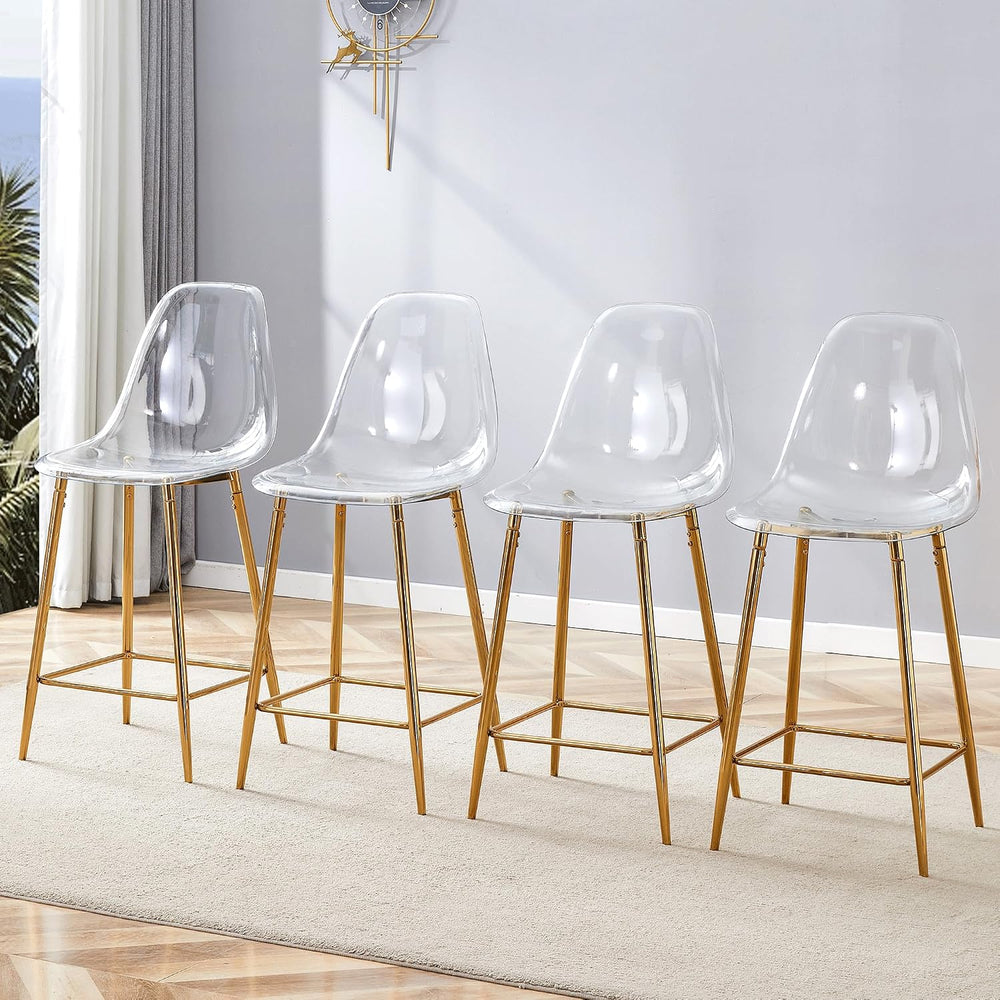 JUFU Transparent Acrylic Bar Stools, Modern Counter Height Bar Chairs with Ca...