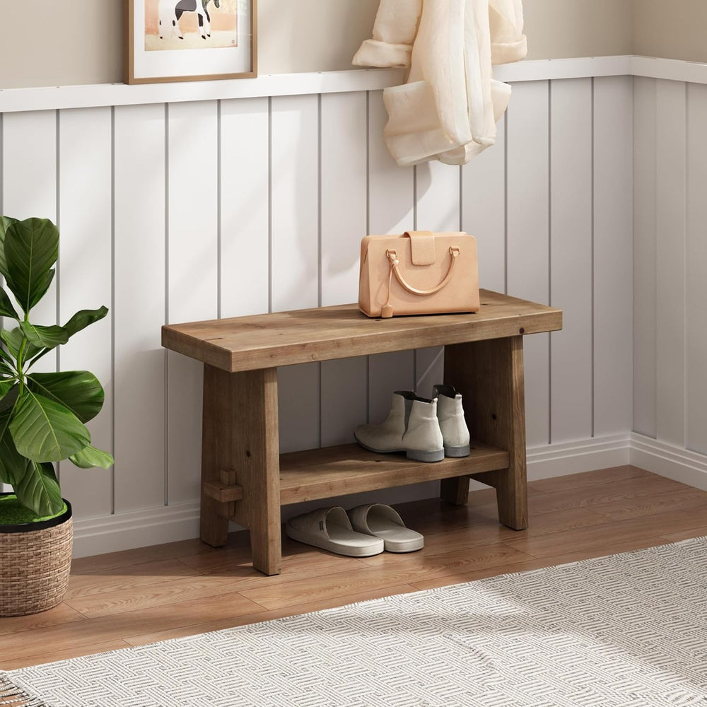 HOKYHOKY Wood Entryway Bench - 31.5" Farmhouse Small Storage Bench, Indo...