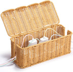 YECAYE Handwoven Rattan Style Cable Management WavyWeave Box, Decorative Storage Cord Organizer Box for Power Strips & Cords, Cord Hider for Home, Kids & Pet Safety, DIY-Friendly Cord Management