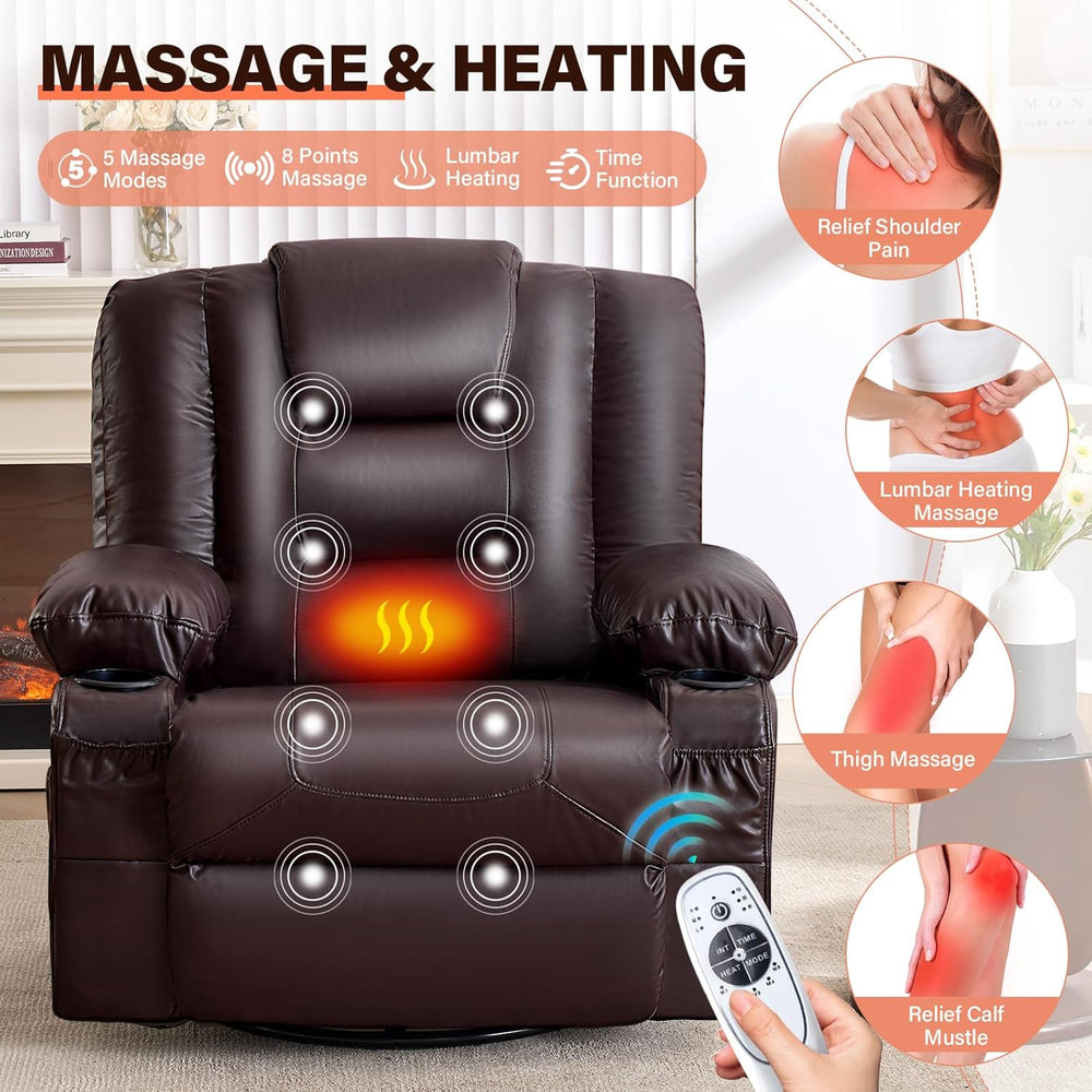 MAHOMICO Swivel Rocker Recliner Chair with Vibration Massage and Heat for Liv...