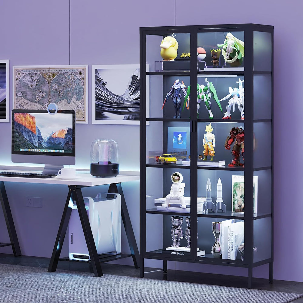71" H Display Cabinet with Glass Doors,Display Case with LED Sensor Ligh...