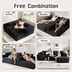 Cloud Sectional Couch, 104”L-Shape Oversized Sofa with Left Chaise Lounge, Modular Sleeper Couch with Pillows & Deep Seat, Rain Drop Velvet Fabric Compressed Sofa for Living Room, Black