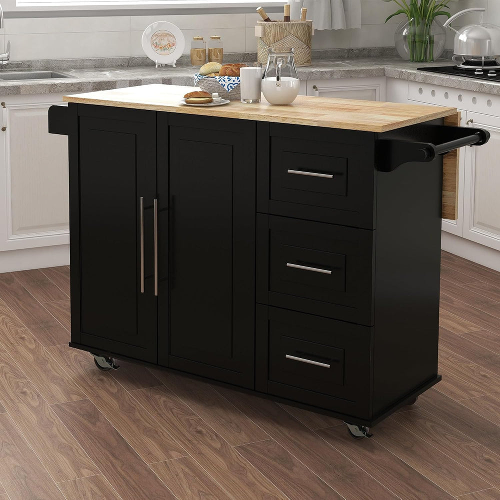 Kitchen Island with Spice Rack, Towel Rack and Extensible Solid Wood Table To...