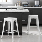 Yaheetech 24 Inch Metal Barstools Set of 4, Counter Height Backless Stools, Industrial Stackable Bar Chairs with Footrest for Kitchen/Dining Room/Bistro/Patio, White