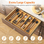 Lifewit Utensil Organizer for Kitchen Drawer, Expandable Cooking Utensil Tray, Cutlery Silverware Flatware Holder, Wood Adjustable Spatula Tools Storage Divider, 15.6-28 x 18.5, Natural