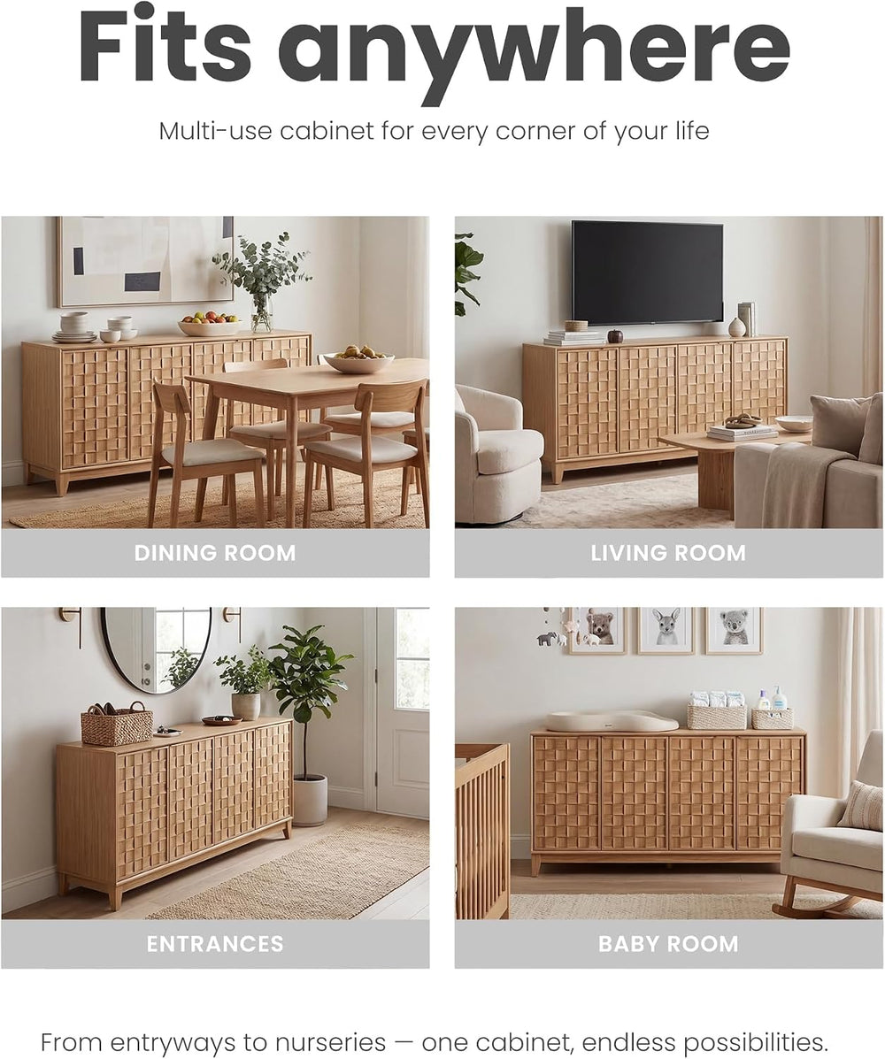 MALOL Fluted Sideboard Buffet Cabinet with Storage, 59" Wood Buffet Tabl...