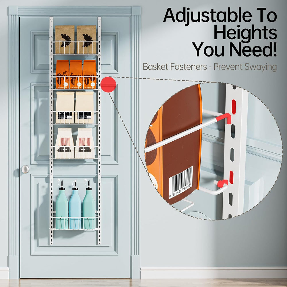 Delamu Pantry Door Organizer, Adjustable Metal Over the Door Pantry Organizer...