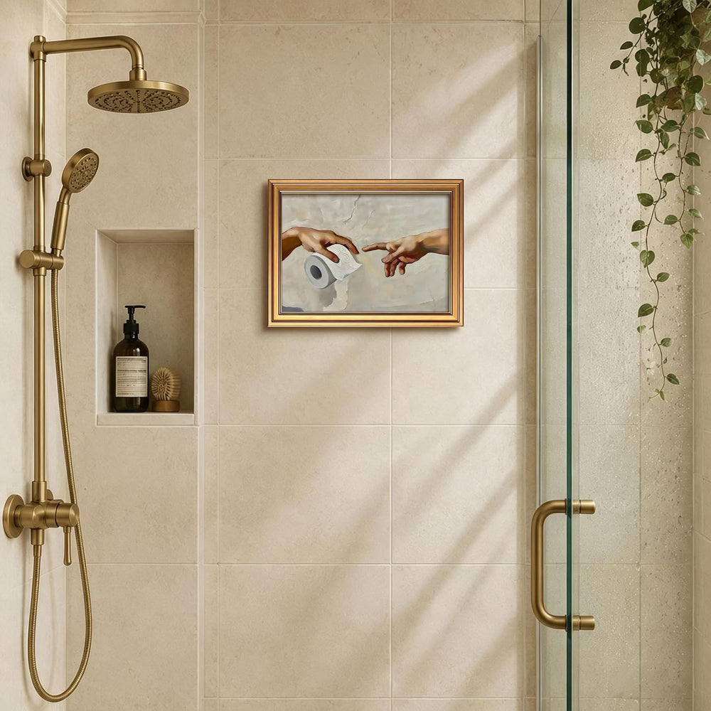 Gold Framed Funny Bathroom Canvas Wall Art, Humorous Toilet Paper Poster Pain...