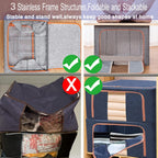Clothes Storage Bags - Stackable Organizer with Foldable Shape Keeping Metal Frame, Zipper, Handles, Clear Window, Storage Container Box for Blanket, Sweater, Pillow Seasonal Clothing (66L x 2 Pack,