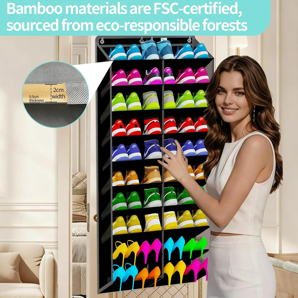 Large Shoe Rack for Door 74 x 24 Inches, Over the Door Shoe Organizer, Heavy-Duty Hanging Shoe Storage for Closet, Extra-Wide 30 Pairs Shoe Holders Fit Family Sneakers Heels Boots - Black