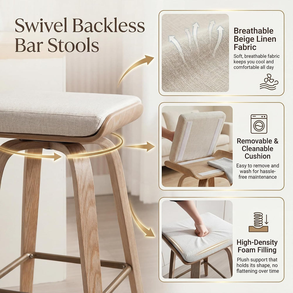 HNY 26" Swivel Bar Stools Set of 4, Backless Counter Height Bar Stools w...