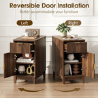 Yoobure End Table with Charging Station - Narrow Side Table for Living Room, Fluted Night Stand with Drawer and Storage Cabinet, Wood Nightstand with Adjustable Shelf for Bedroom Small Spaces, Walnut