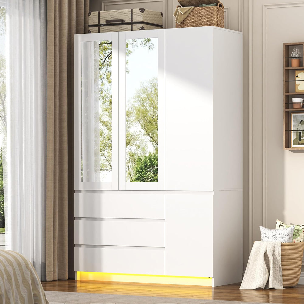 75"H Tall Modern 3 Doors Wooden Armoire Wardrobe Closet with 3 Drawers &...