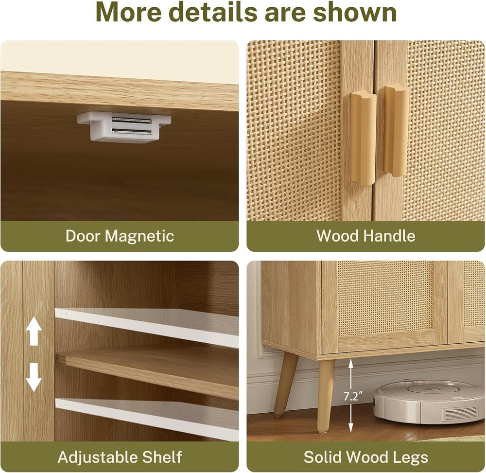 Iwell Storage Cabinet with 2 Shelves, Rattan Cabinet with 2 Doors, Sideboard ...