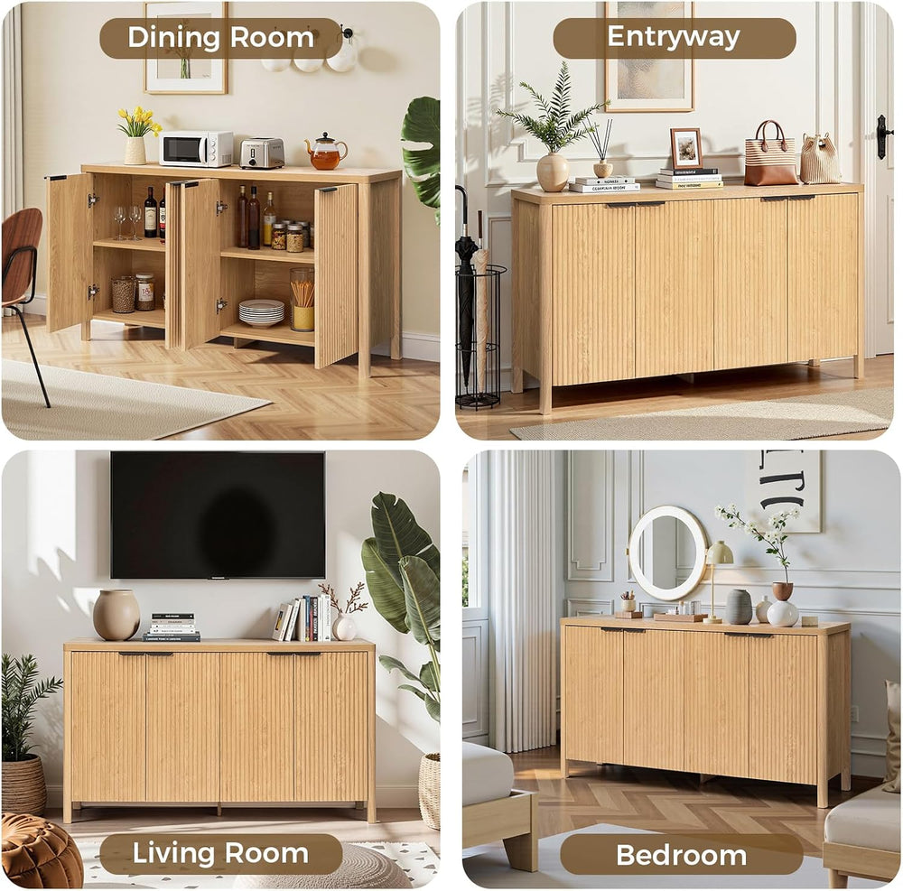 HOMMPA 55''Sideboard Buffet Cabinet with Storage Fluted Sideboard-Nat...