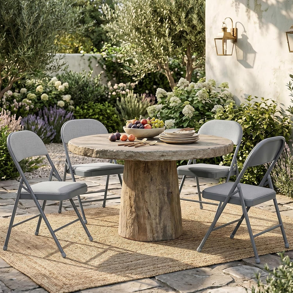 4 Pack Gray Padded Folding Chairs with Cushion and Back