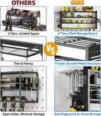 Tomorotec 4-Layer Wall-Mounted Power Tool Storage Rack, Heavy-Duty Steel Drill Organizer with Adjustable Shelves & Side Hooks for Toolbox, Easy Installation Garage & Workshop Storage (Black)