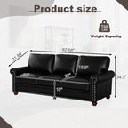 Faux Leather Sofa,82" W Mid Century Modern Couch with Storage Place,Oversized 3 Seater Sofa with Nailhead Trim&Rolled Armrests,Deep Seat Comfy Couch for Living Room,Bedroom,Apartment,Office(Black)