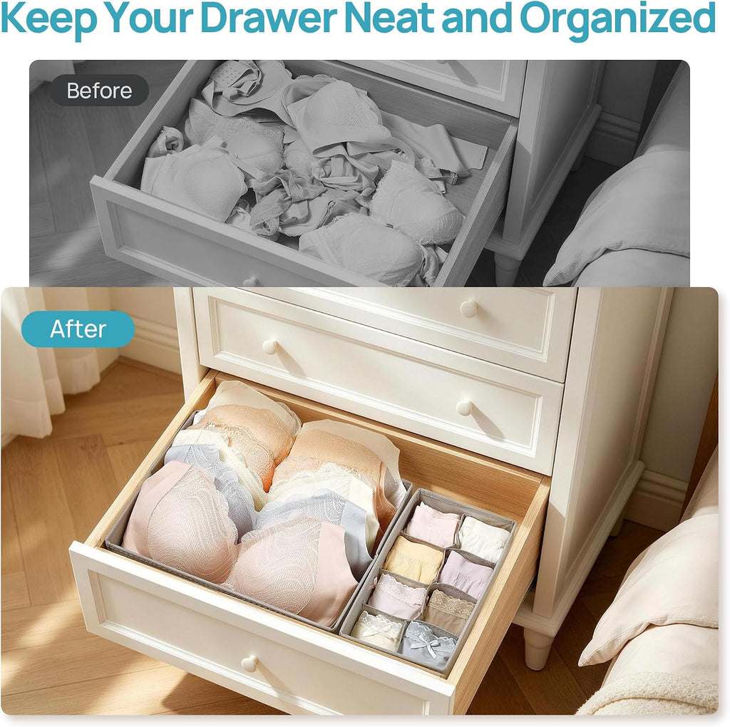 Vtopmart 4 Pack Large Bra Drawer Organizer, 16 Inch Foldable Fabric Underwear Storage Tray for Dresser Drawers, Keeps Shape for M-XL/34D-40D Bras, Closet Organizer