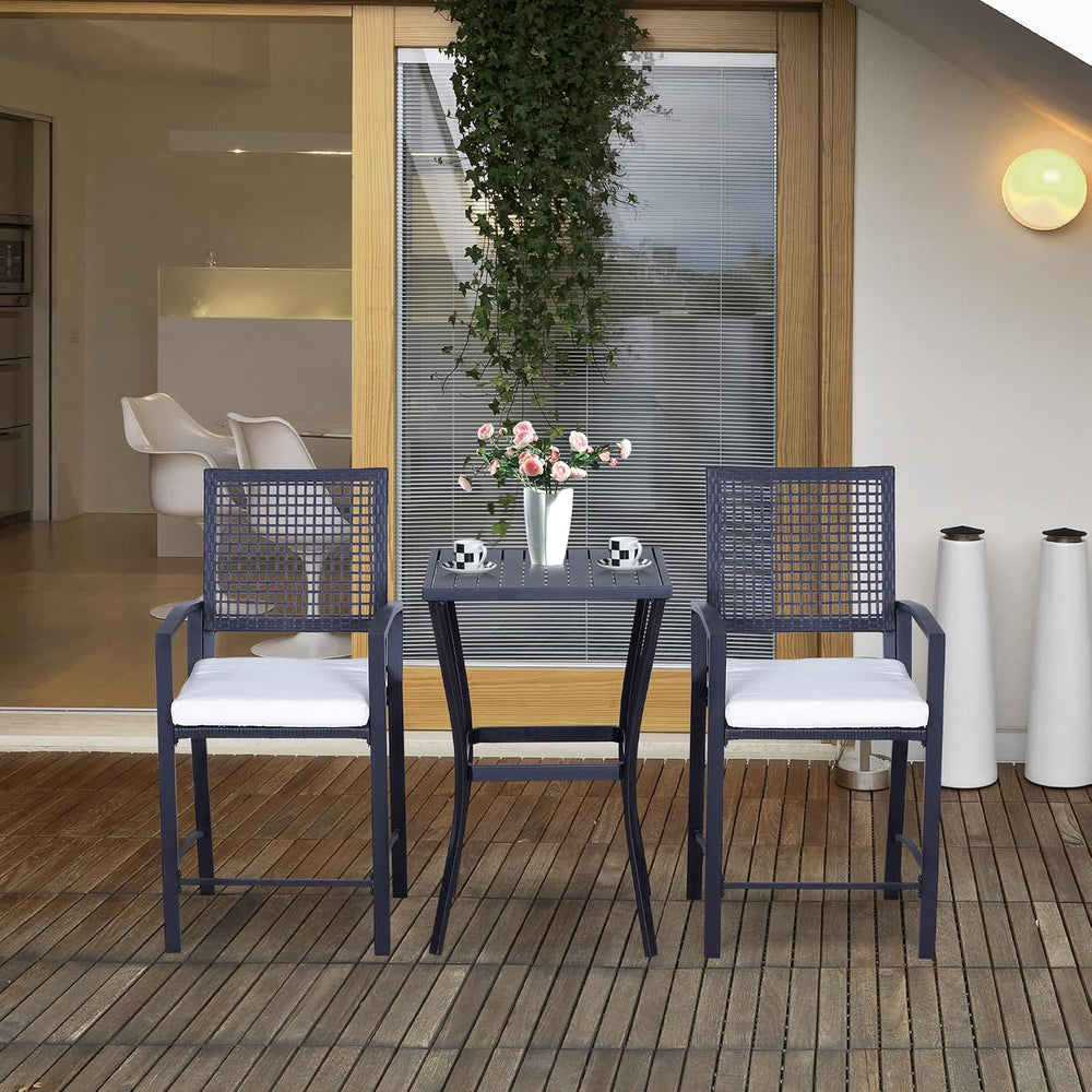 Patio Bar Set, 3 PCS Rattan Wicker Outdoor Furniture Set with Cushioned Stool...