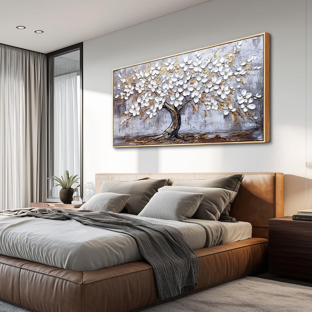DZRWUBHS Tree of Life Wall Art, Large Wall Art, Framed Wall Decor, White Gold...