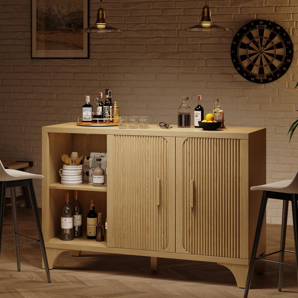 Mid Century Modern Fluted Buffet Cabinet with Storage, Accent Sideboard and C...