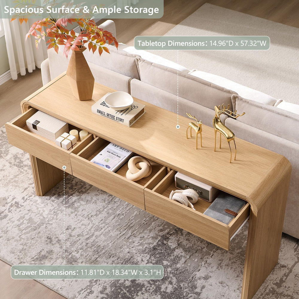 Aitjunz 63'' Console Table with 3 Drawers, Modern Entryway Table with...