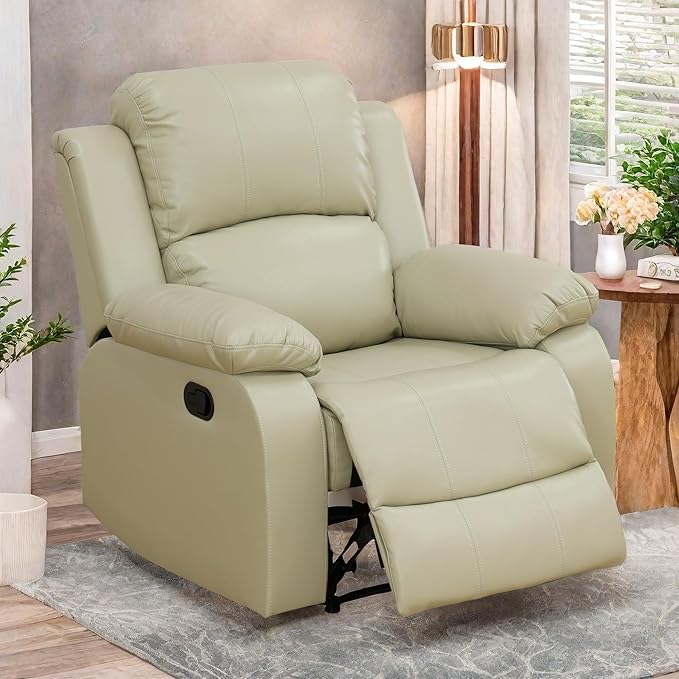 Power Recliner Chair, Leather Recliners with Home Theater Seating, Oversized Single Electric Recliner Sofa Breathable Living Room Chairs for Adults Reading Gaming, Khaki
